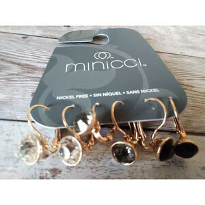 Triple Charm Gold Tone CZ Hoop Earring Set by Minicci